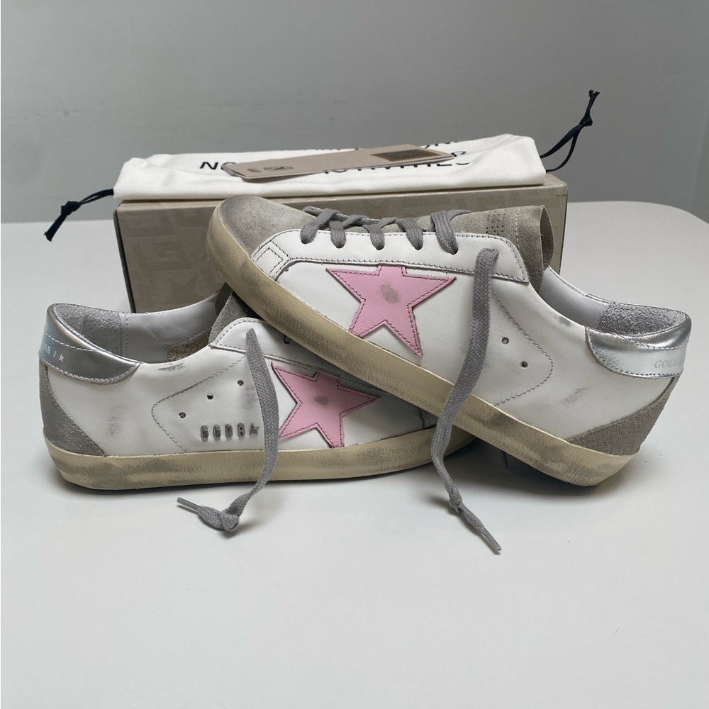 Golden Goose Superstar Sneaker White Leather/Ice/Orchid Pink sz 37 New in Box - Picture 12 of 13